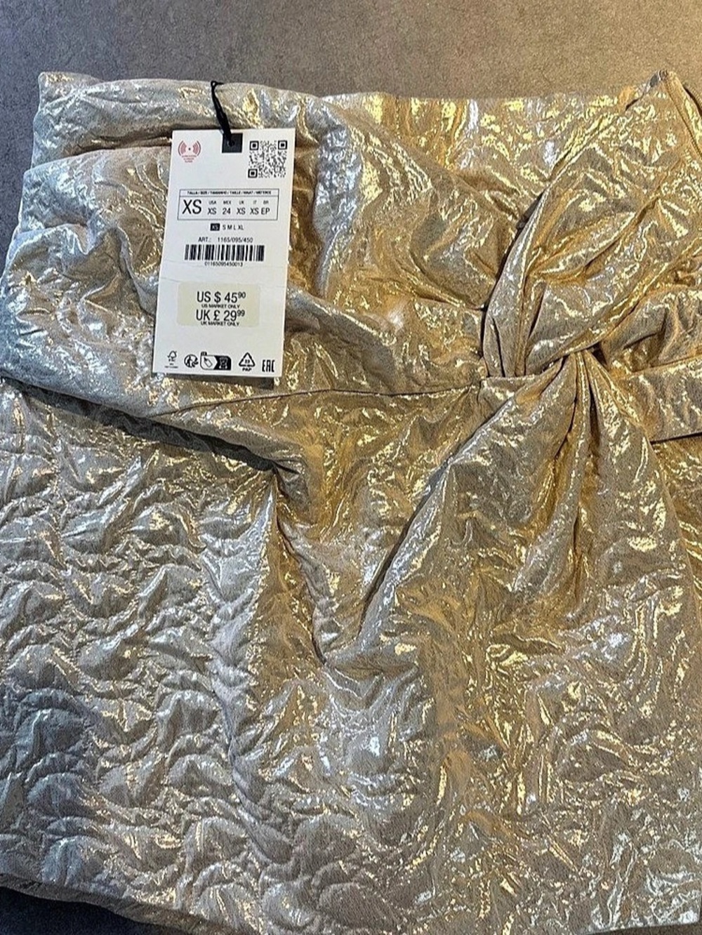 ZARA Metallic Knot Skirt Metallic Mini Skirt Gold XS